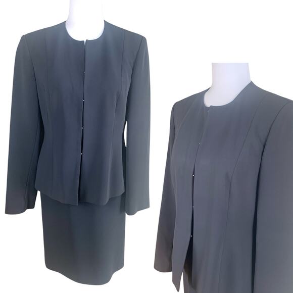 Jones New York Size 6 2-Piece Skirt Suit w/ Blazer Jacket Gray Business Career - Picture 1 of 10